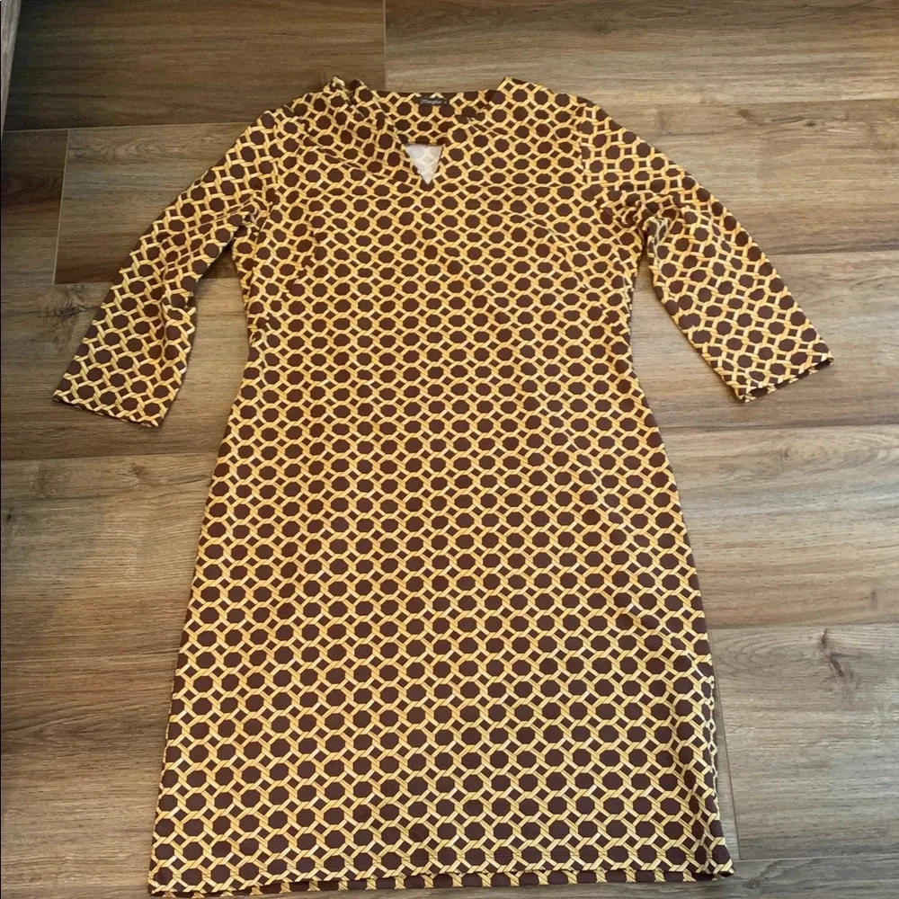 J. McLaughlin Brown and Mustard Geometric Long Sleeve Shift Dress size XL - Picture 5 of 11